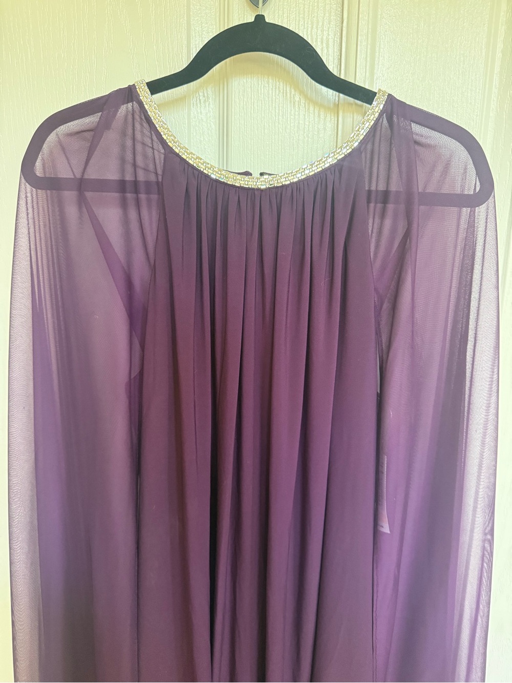 NWT R&M Richards Plum 14W Formal Cape Dress Rhinestone Neckline - Picture 4 of 9